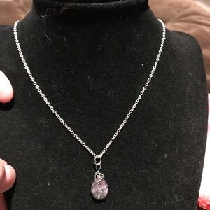 Silver Chain Necklace with wire wrapped amethyst pendant